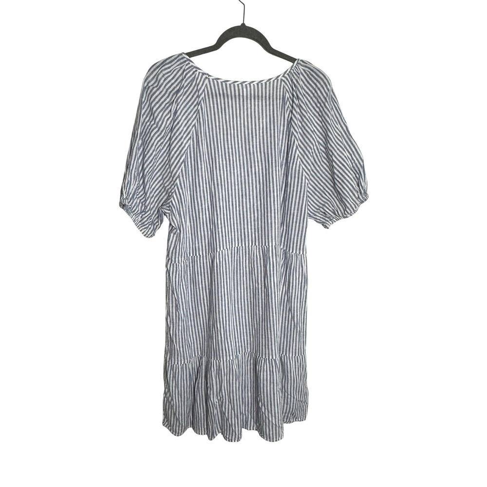 Beachlunchlounge Blue White Striped Tiered Mini Dress XL Coastal Linen Blend - Picture 3 of 5